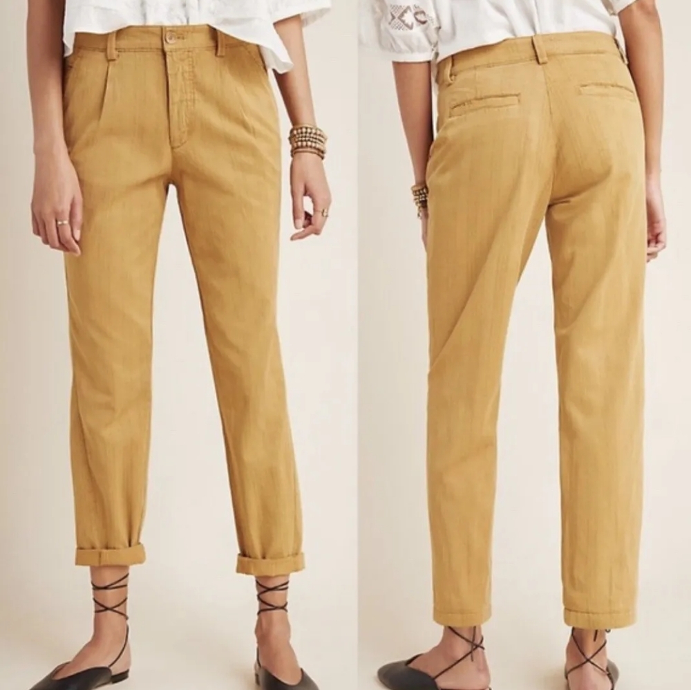Anthropologie NWT Scout Slim Pleated Embroidered Pants Honey